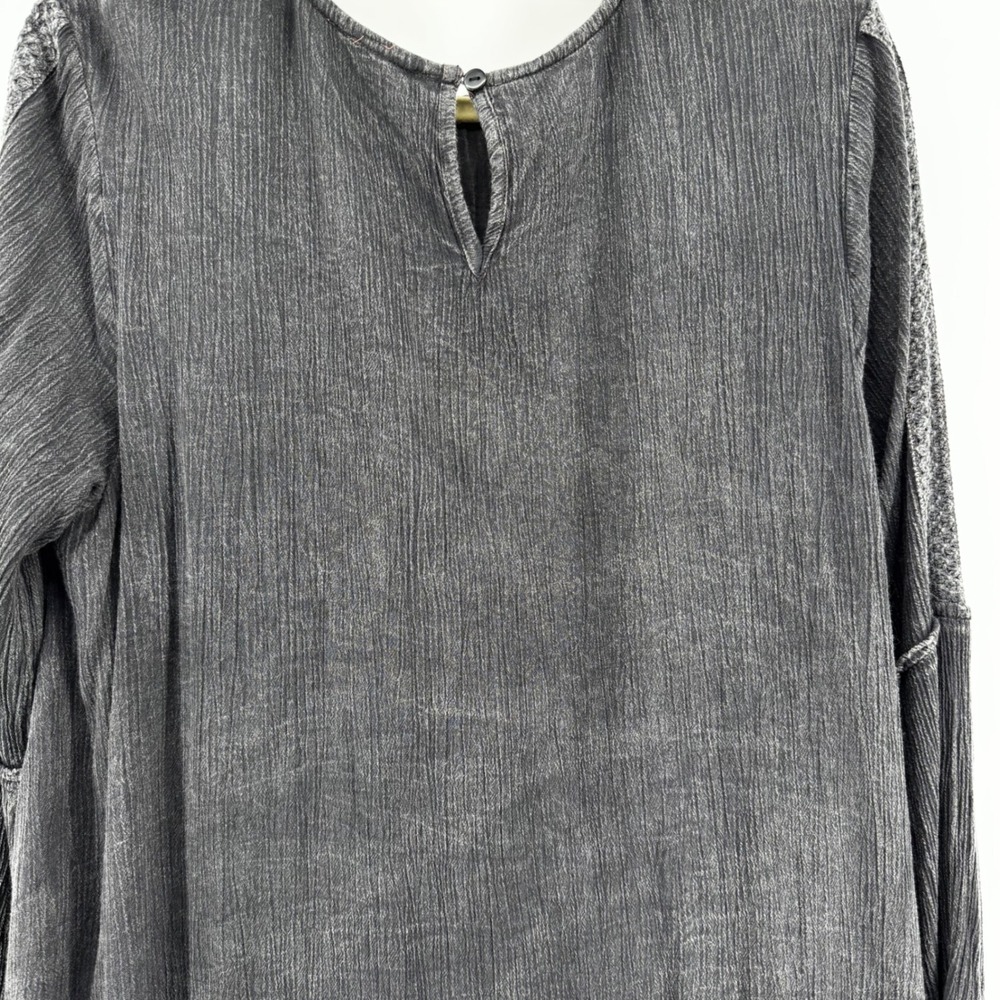 Kings Road XL Washed Gray Crochet Lace Boho Babydoll Tiered Rayon Dress Long Slv - Picture 13 of 15